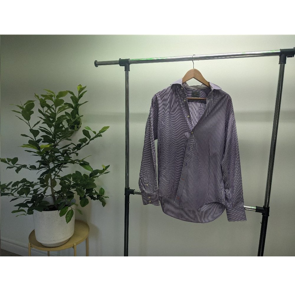 Thomas Dean - Dress shirt purple pin stripe white